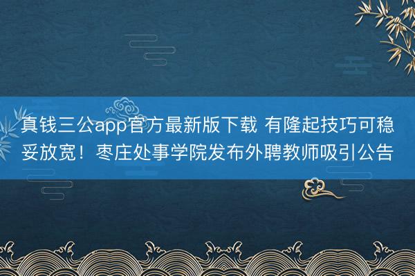 真钱三公app官方最新版下载 有隆起技巧可稳妥放宽!枣庄处事学院发布外聘教师吸引公告
