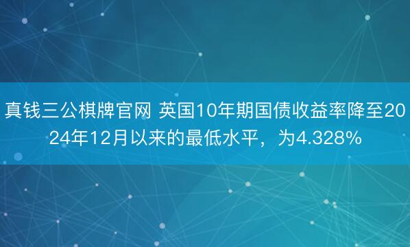 真钱三公棋牌官网 英国10年期国债收益率降至2024年12月以来的最低水平，为4.328%