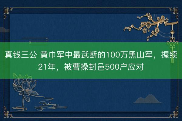 真钱三公 黄巾军中最武断的100万黑山军,握续21年,被曹操封邑500户应对
