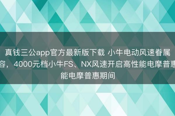 真钱三公app官方最新版下载 小牛电动风速眷属再扩容,4000元档小牛FS、NX风速开启高性能电摩普惠期间