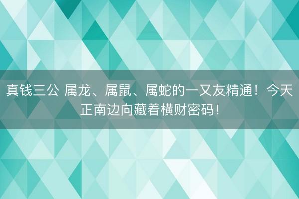 真钱三公 属龙、属鼠、属蛇的一又友精通！今天正南边向藏着横财密码！